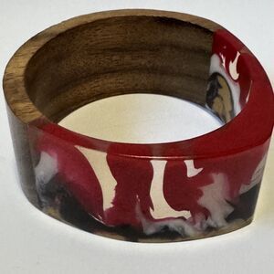 VTG Resin Wood Chunky Bangle Bracelet Statement Boho Red Black Clear Geometric
